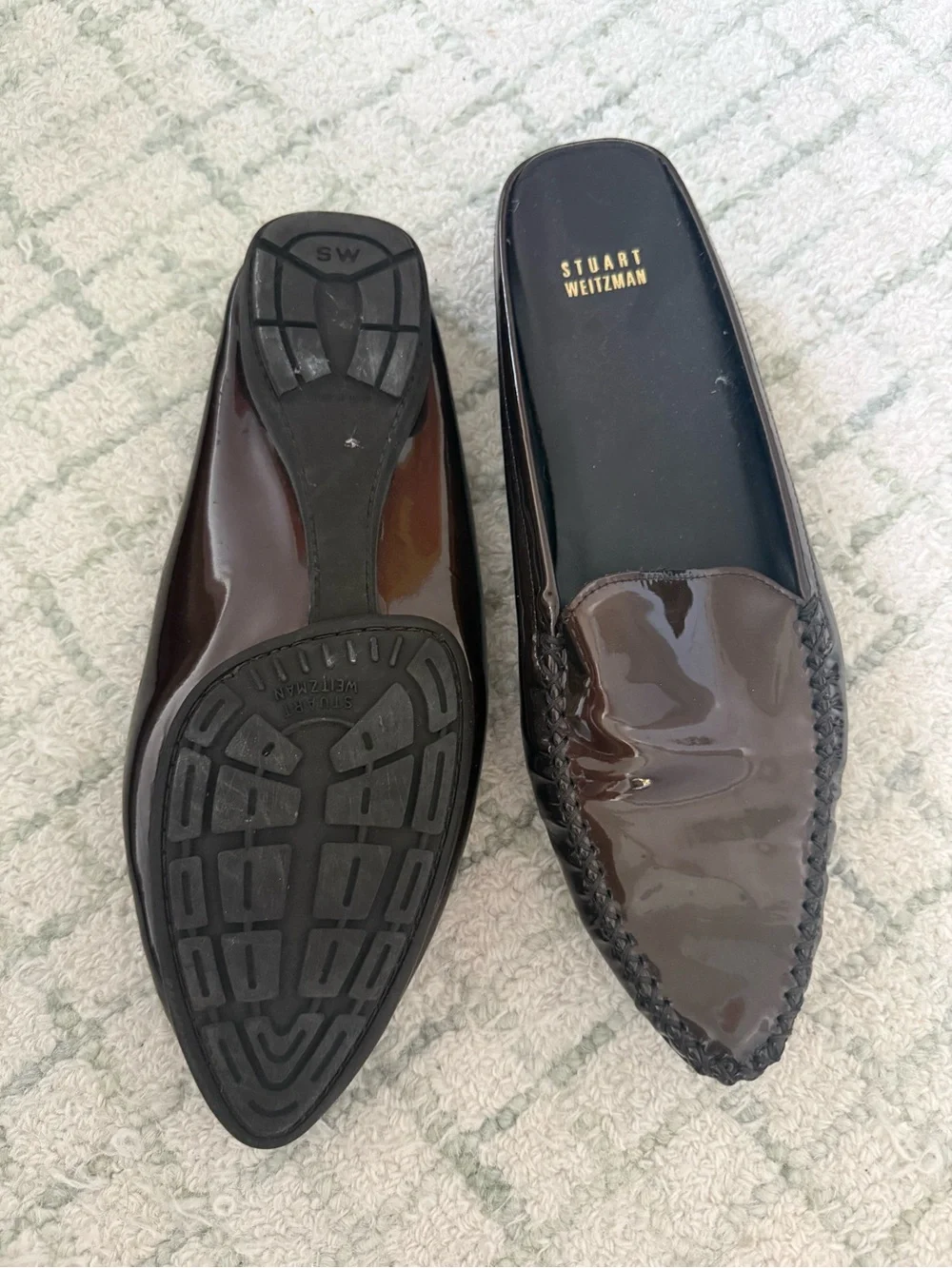 Stuart Weitzman Brown Patent Leather Slip-On Loafers